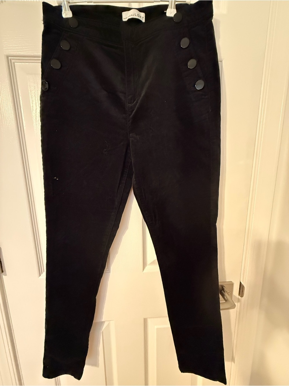 LOFT Black Velvet Sailor Button Skinny Pants Size 10 / 30